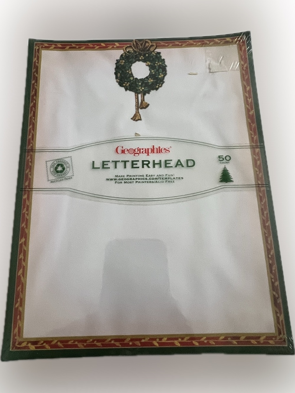 💥New Vintage Geographics Holiday Christmas Wreath Letterhead Pack 50 Sheets